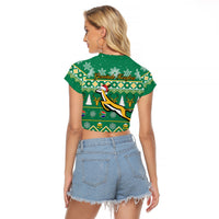 South Africa Rugby Christmas Raglan Cropped T Shirt Springboks Proud Geseende Kersfees - Wonder Print Shop