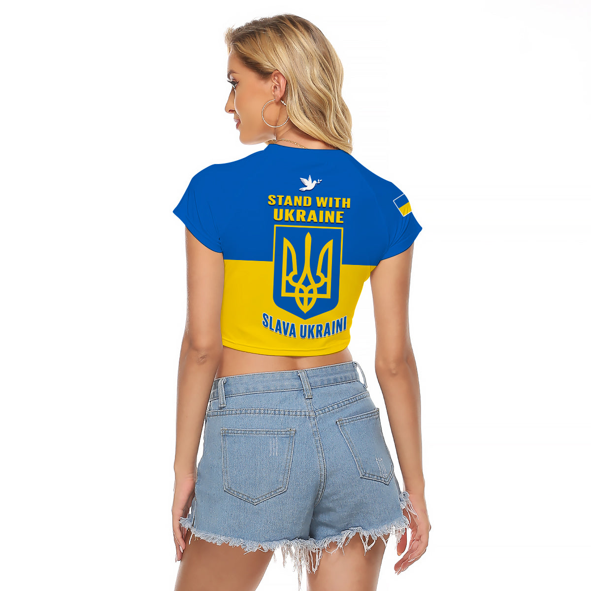Ukraine Raglan Cropped T Shirt Ukraine Gold Trident Slava Ukraini Blue - Wonder Print Shop