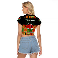 (Custom Personalised) Kenya Raglan Cropped T Shirt Happy Jamhuri Day Kenyan Pattern - Wonder Print Shop