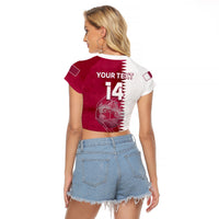 (Custom Text And Number) Qatar Football Raglan Cropped T Shirt Annabi Champions Proud WC 2022 - Wonder Print Shop