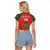 (Custom Text and Number) Morocco Football Raglan Cropped T Shirt Atlas Lions Red World Cup 2022 - Wonder Print Shop