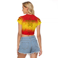 (Custom Text And Number) Spain Football Raglan Cropped T Shirt La Roja World Cup 2022 - Wonder Print Shop