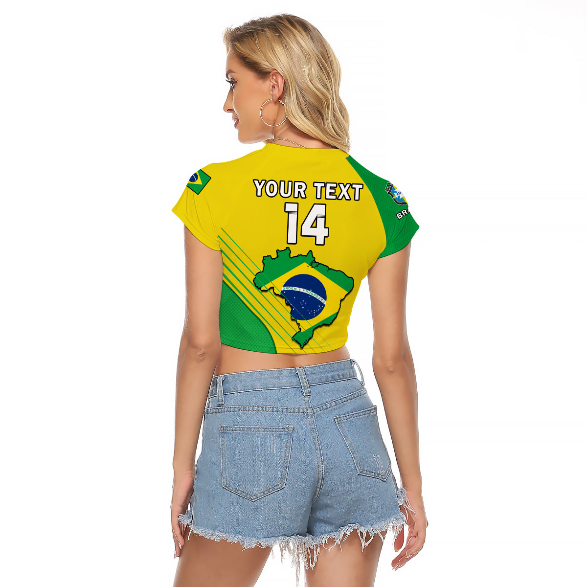 (Custom Text And Number) Brazil Football Raglan Cropped T Shirt Brasil Map Come On Canarinho Sporty Style - Wonder Print Shop