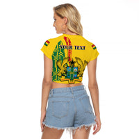 (Custom Personalised) Ghana Raglan Cropped T Shirt Ghanan Coat Of Arms Mix Kente Pattern - Wonder Print Shop