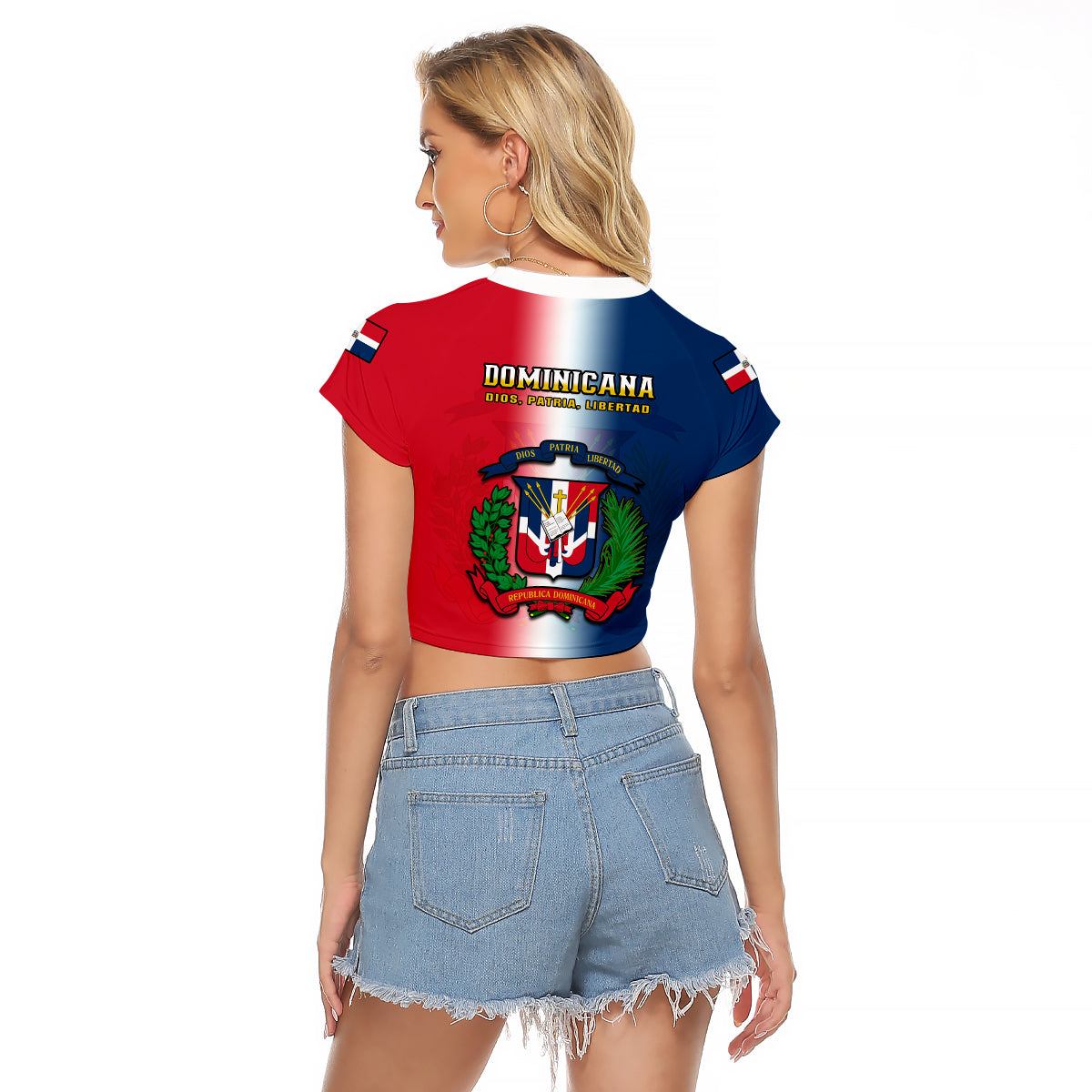 Dominican Republic Raglan Cropped T Shirt Dominicana Coat Of Arms Gradient Style - Wonder Print Shop
