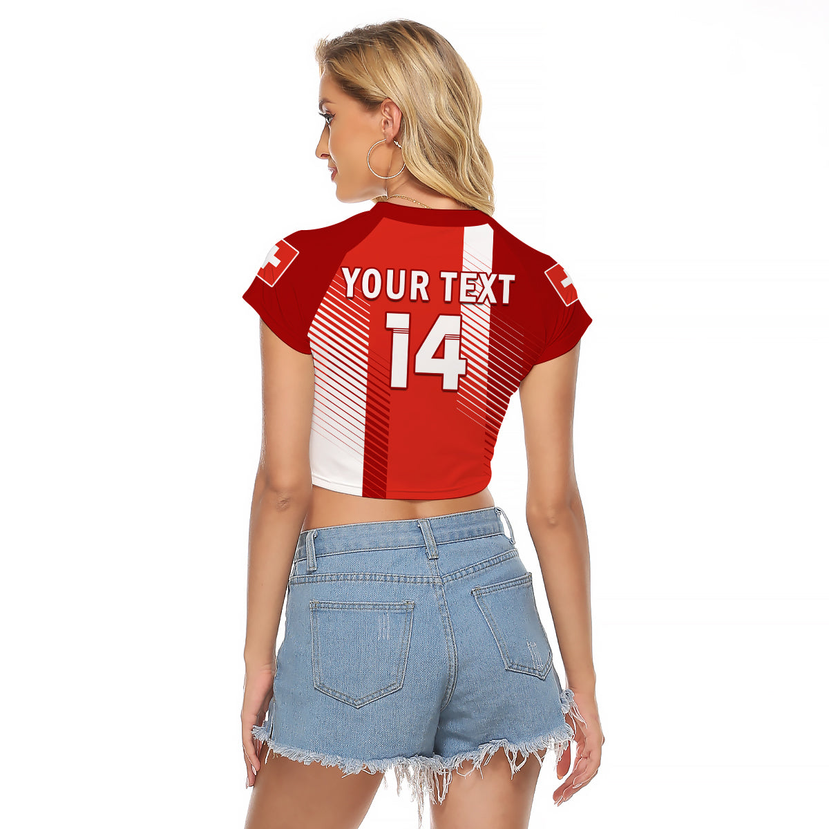 (Custom Text and Number) Switzerland Football Raglan Cropped T Shirt World Cup 2022 - Wonder Print Shop