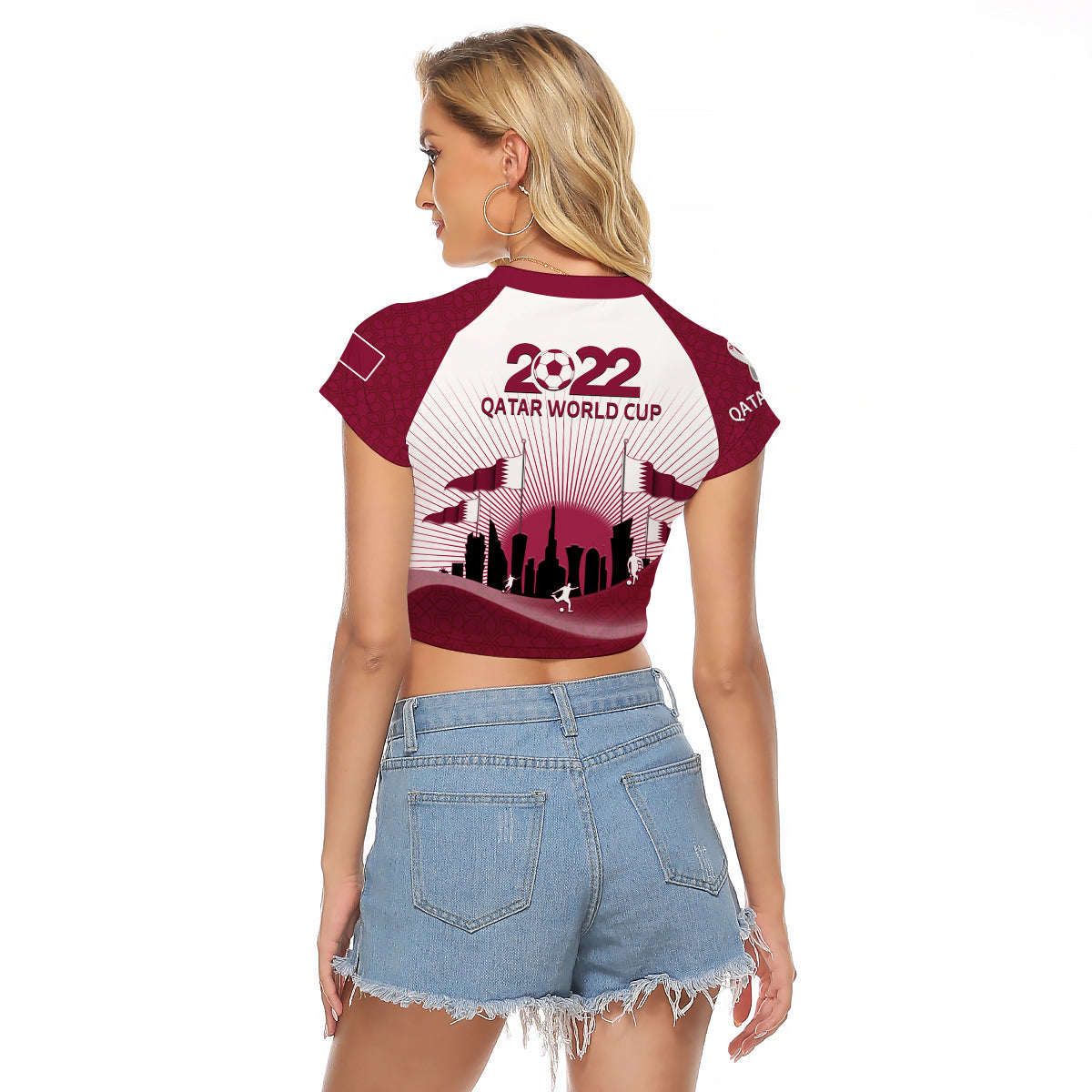 Qatar Raglan Cropped T Shirt Happy 144th Independence Anniversary Mix World Cup 2022 - Wonder Print Shop