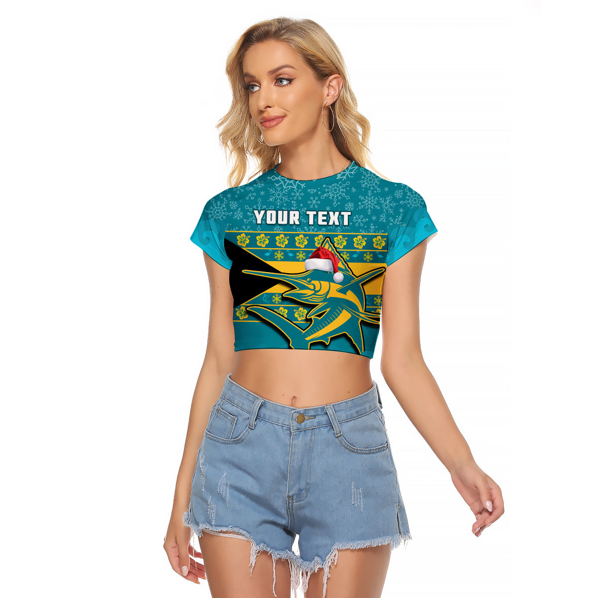 (Custom Personalised) Bahamas Raglan Cropped T Shirt Bahamian Blue Marlin Merry Christmas - Wonder Print Shop