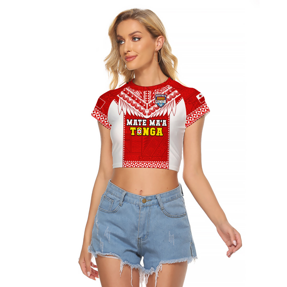 Custom Text And Number Tonga Rugby Raglan Cropped T Shirt Mate Maa Tonga Pacific Ngatu White - Wonder Print Shop