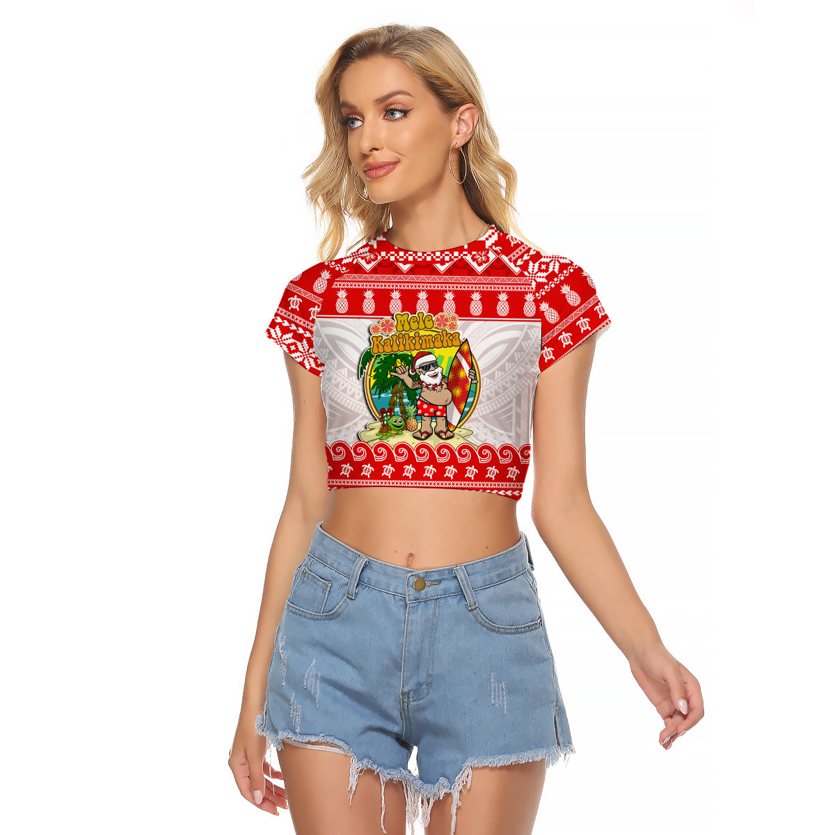 Hawaii Christmas Raglan Cropped T Shirt Kanaka Polynesian Santa Claus Mele Kalikimaka - Wonder Print Shop