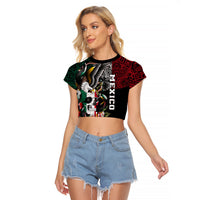 Mexico Raglan Cropped T Shirt Mexican Skull Eagle With Angry Snake - Wonder Print Shop