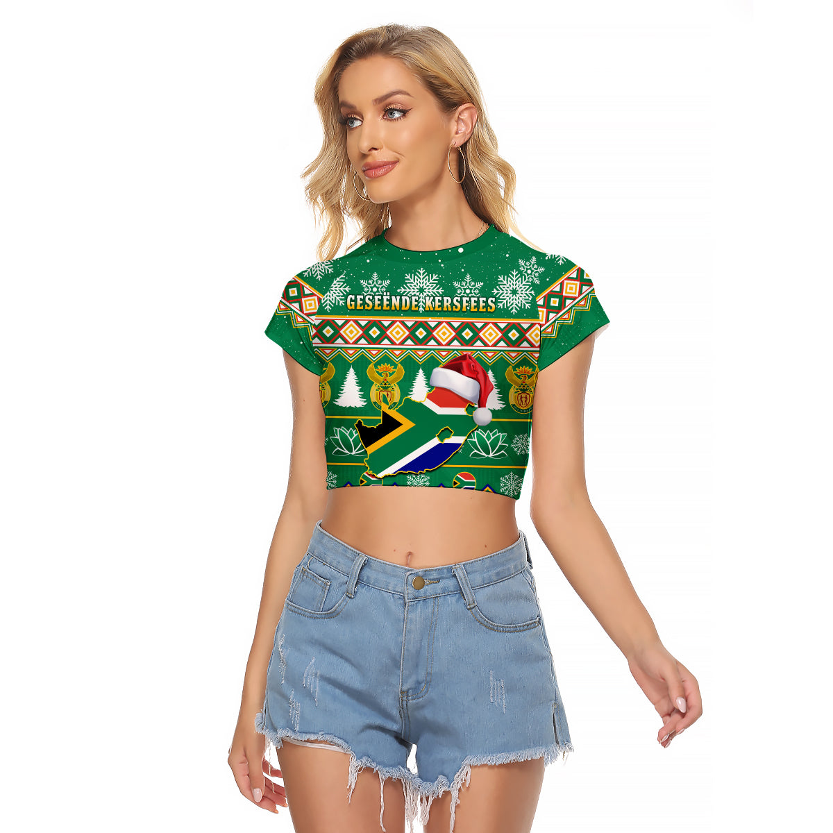 (Custom Personalised) South Africa Christmas Raglan Cropped T Shirt King Protea Geseende Kersfees - Wonder Print Shop