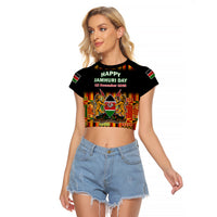 (Custom Personalised) Kenya Raglan Cropped T Shirt Happy Jamhuri Day Kenyan Pattern - Wonder Print Shop