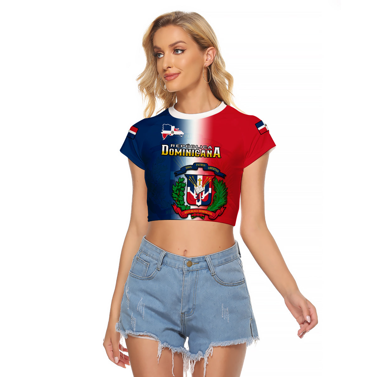 Dominican Republic Raglan Cropped T Shirt Dominicana Coat Of Arms Gradient Style - Wonder Print Shop