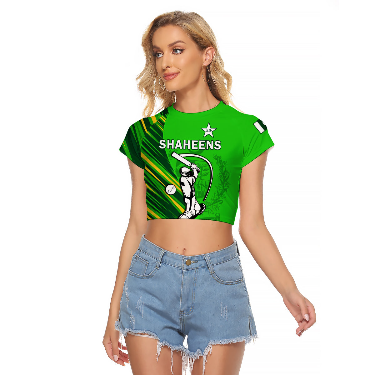 (Custom Text And Number) Pakistan Cricket Raglan Cropped T Shirt Go Shaheens Simple Style - Wonder Print Shop