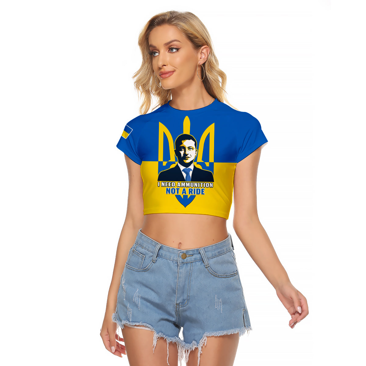 Custom Personalised Ukraine Raglan Cropped T Shirt Ukraine Gold Trident Slava Ukraini Blue - Wonder Print Shop