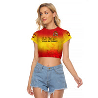 (Custom Text And Number) Spain Football Raglan Cropped T Shirt La Roja World Cup 2022 - Wonder Print Shop