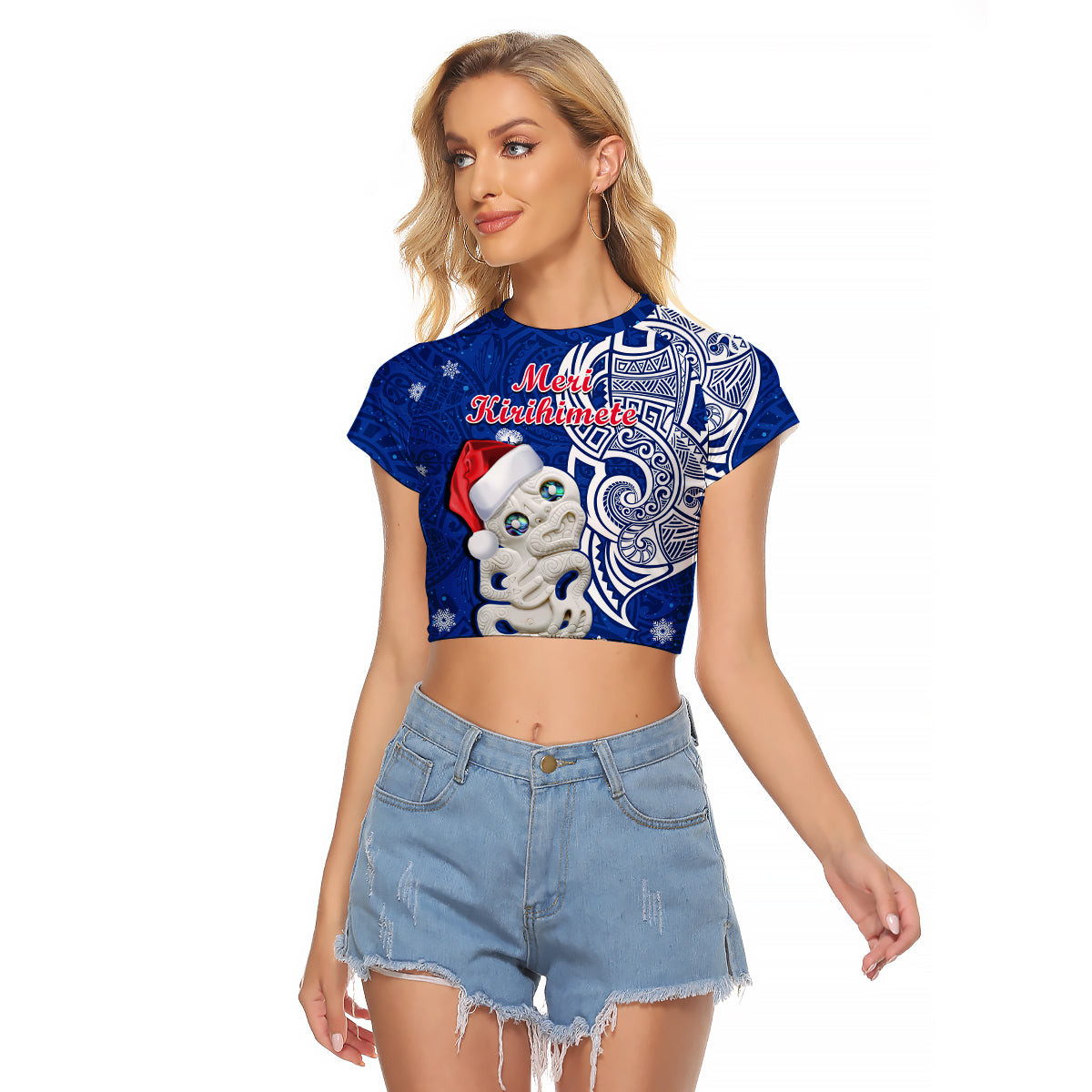New Zealand Christmas Raglan Cropped T Shirt Hei Tiki Blue Pohutukawa Meri Kirihimete - Wonder Print Shop