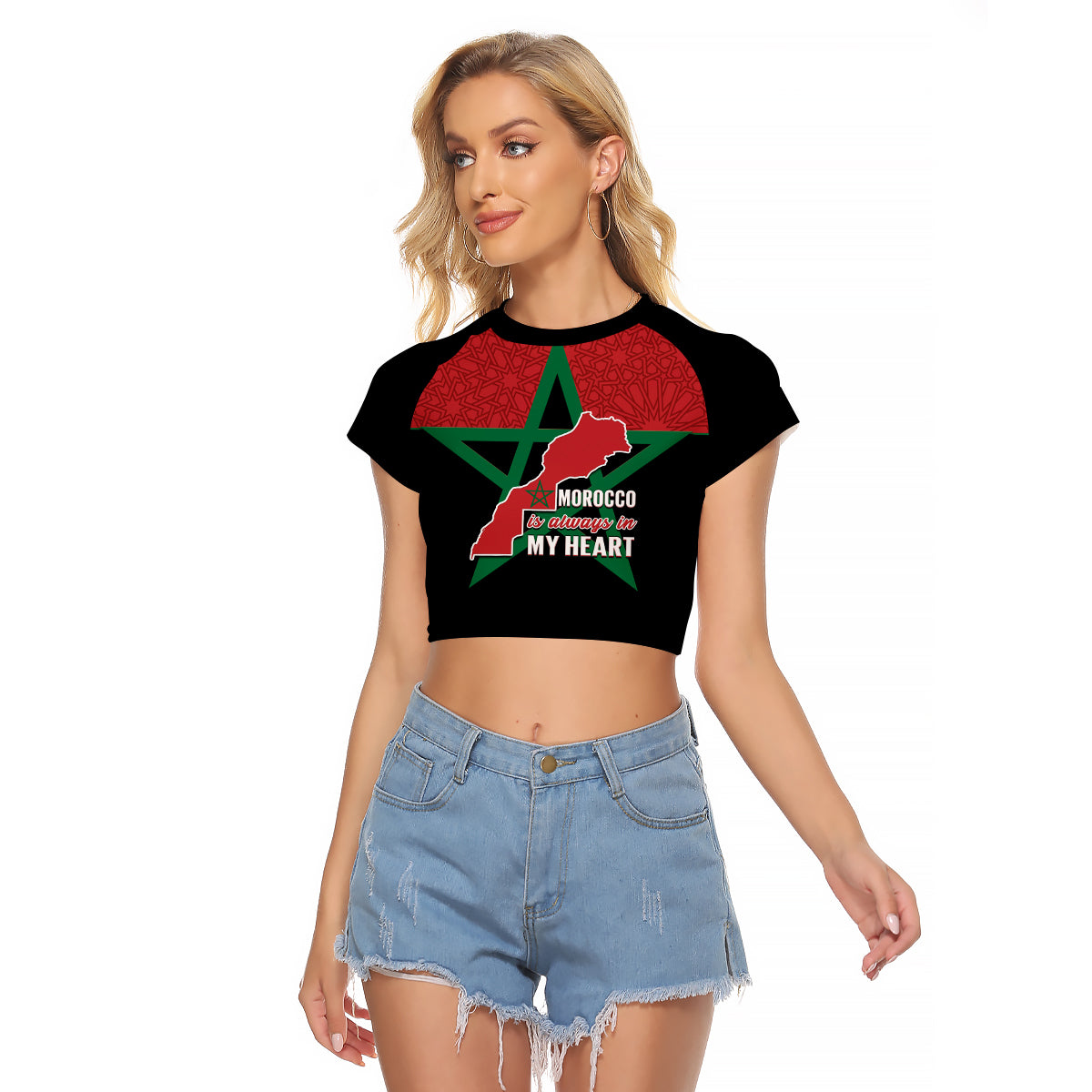 (Custom Personalised) Morocco Western Sahara Raglan Cropped T Shirt Map Black Moroccan Is Always In My Heart - Wonder Print Shop