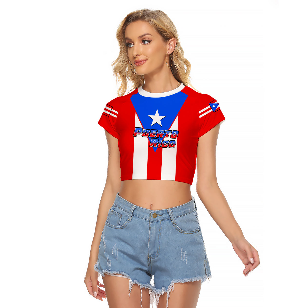 Puerto Rico Raglan Cropped T Shirt Coat Of Arms Mix Flag - Wonder Print Shop
