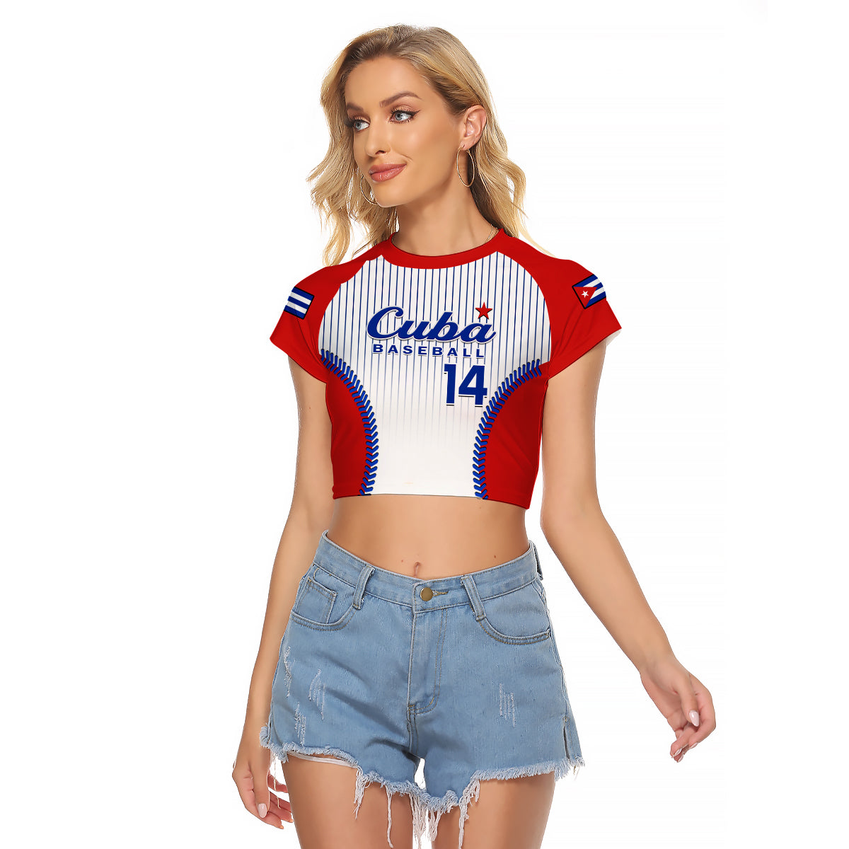 (Custom Text And Number) Cuba Raglan Cropped T Shirt Baseball Sporty Style - Wonder Print Shop