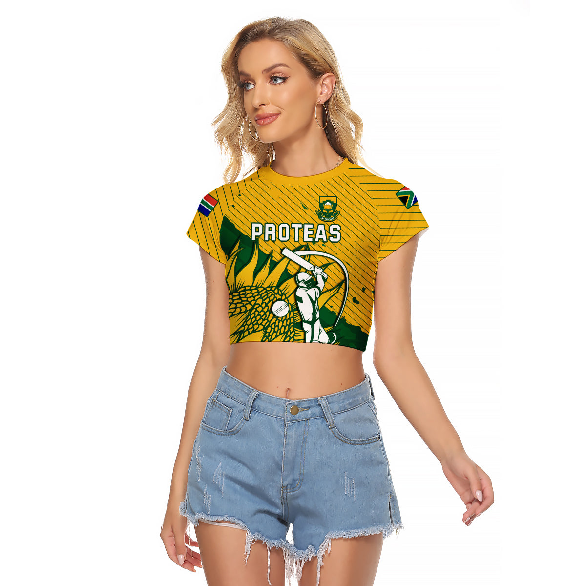 (Custom Text And Number) South Africa Cricket Raglan Cropped T Shirt Go Proteas Unique Style - Wonder Print Shop