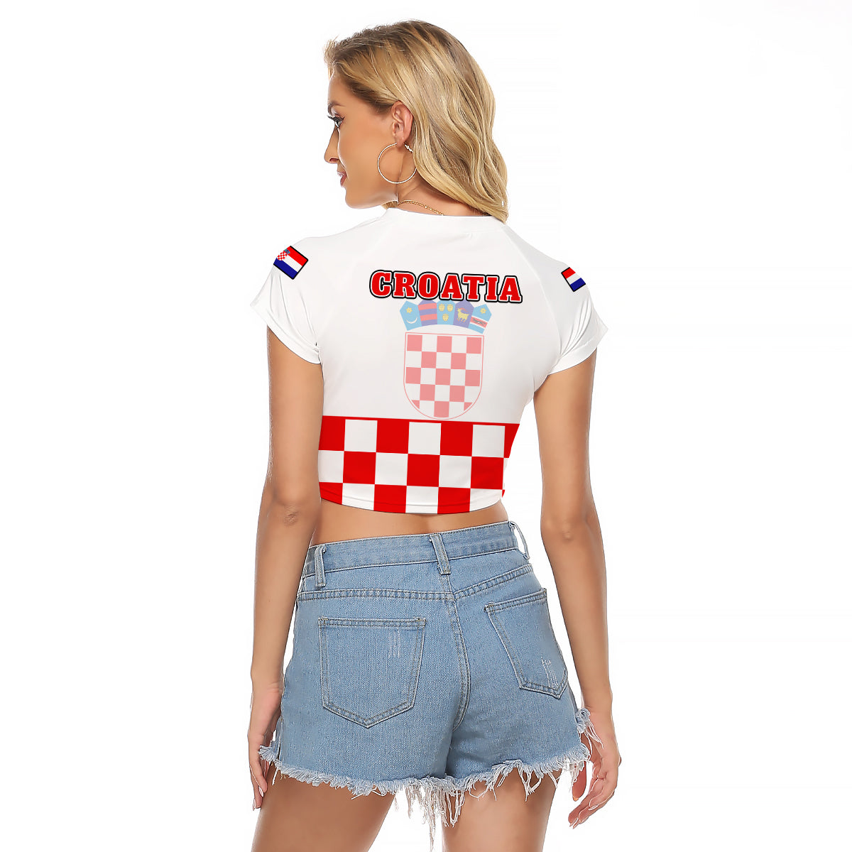 Croatia Football Raglan Cropped T Shirt Hrvatska Checkerboard Red Version - Wonder Print Shop