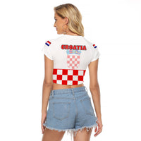 Croatia Football Raglan Cropped T Shirt Hrvatska Checkerboard Red Version - Wonder Print Shop