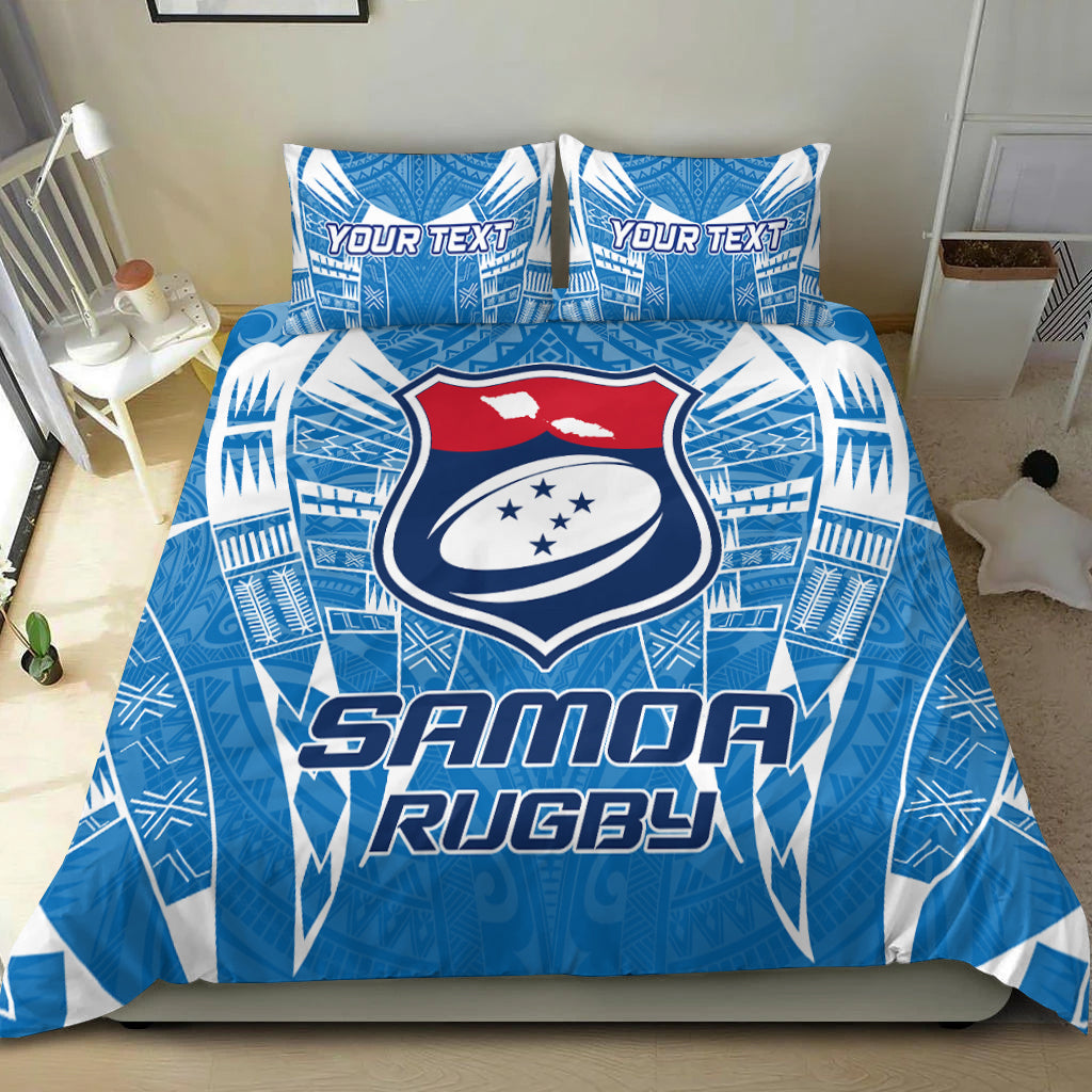 Custom Personalised Samoa Rugby Toa Samoa Blue Style Bedding Set - LT2 - Wonder Print Shop