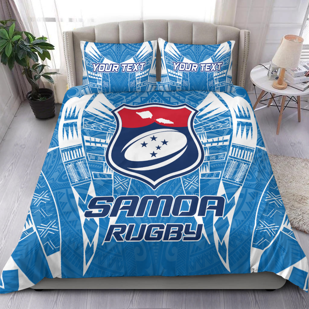Custom Personalised Samoa Rugby Toa Samoa Blue Style Bedding Set - LT2 - Wonder Print Shop