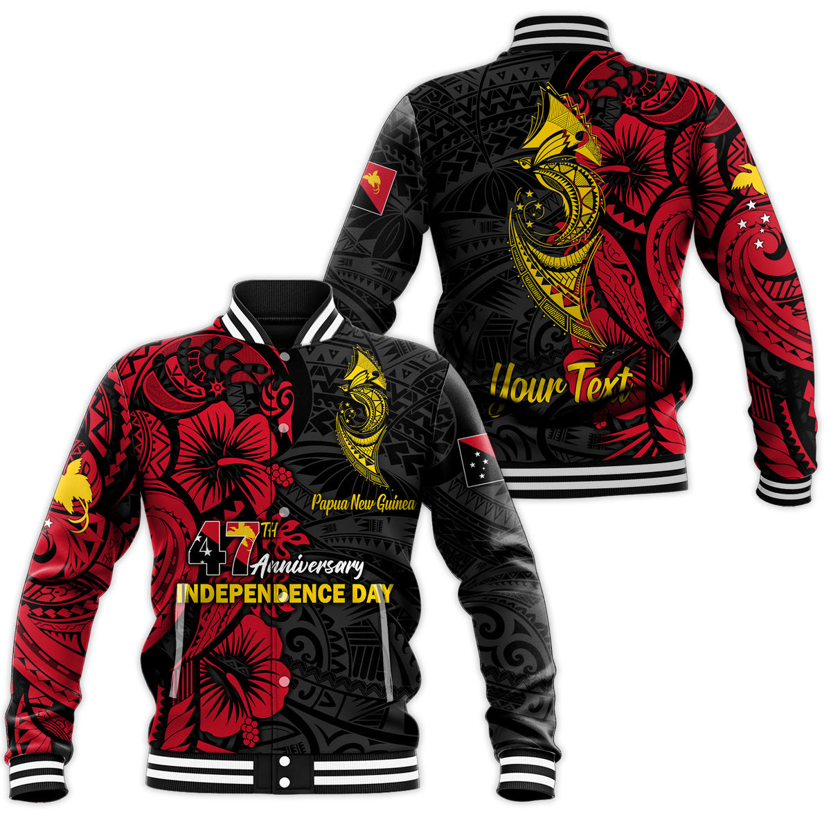 Custom Personalised Papua New Guinea 47th Independence Day Bird Of Paradise Baseball Jacket LT2 - Wonder Print Shop