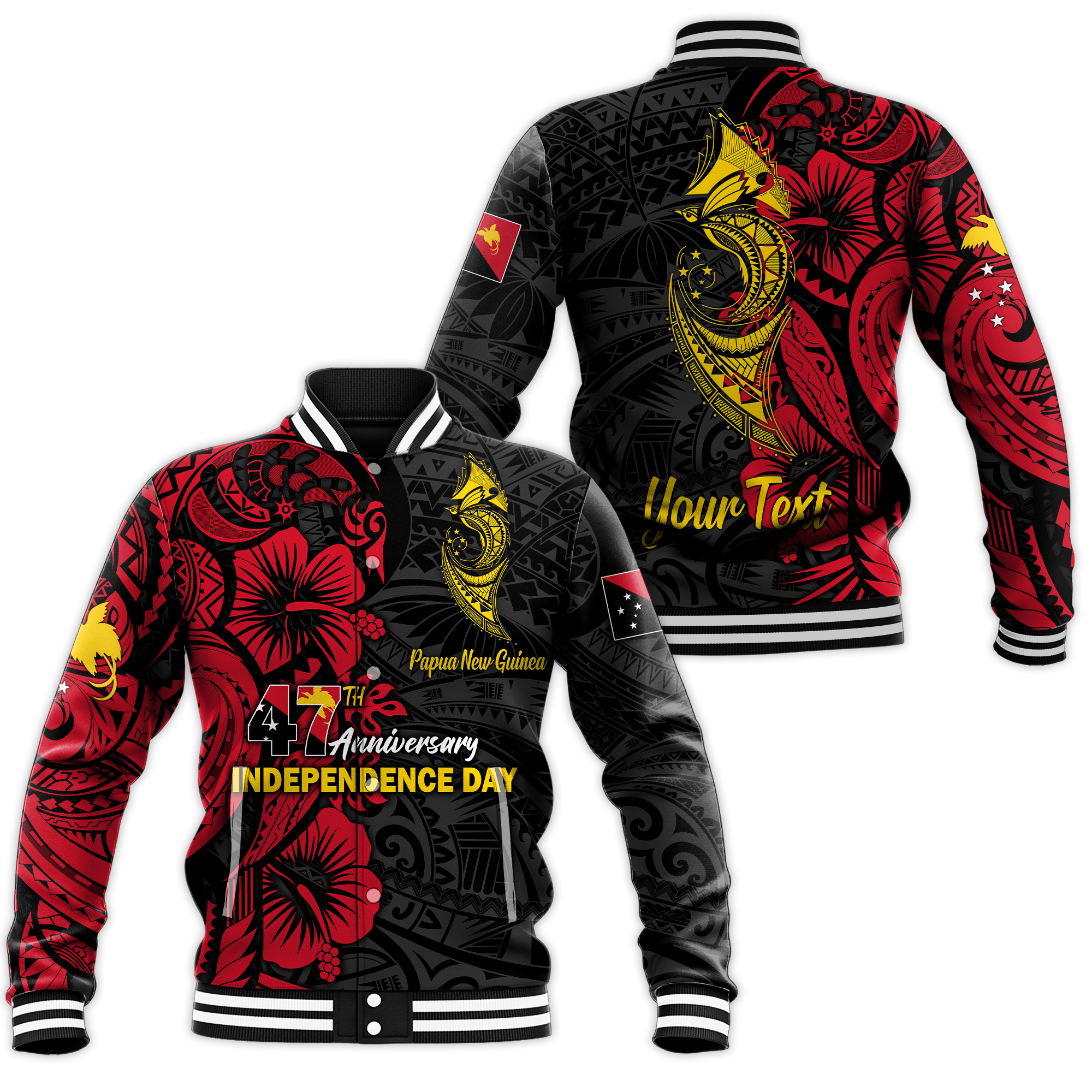 Custom Personalised Papua New Guinea 47th Independence Day Bird Of Paradise Baseball Jacket LT2 - Wonder Print Shop
