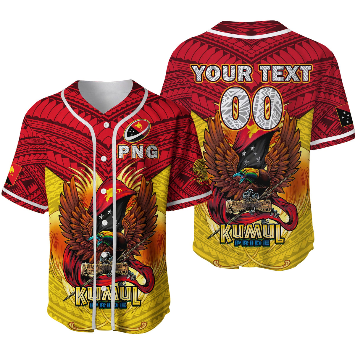 Custom Personalised Papua New Guinea Rugby Kumul Pride Baseball Jersey LT2 - Wonder Print Shop