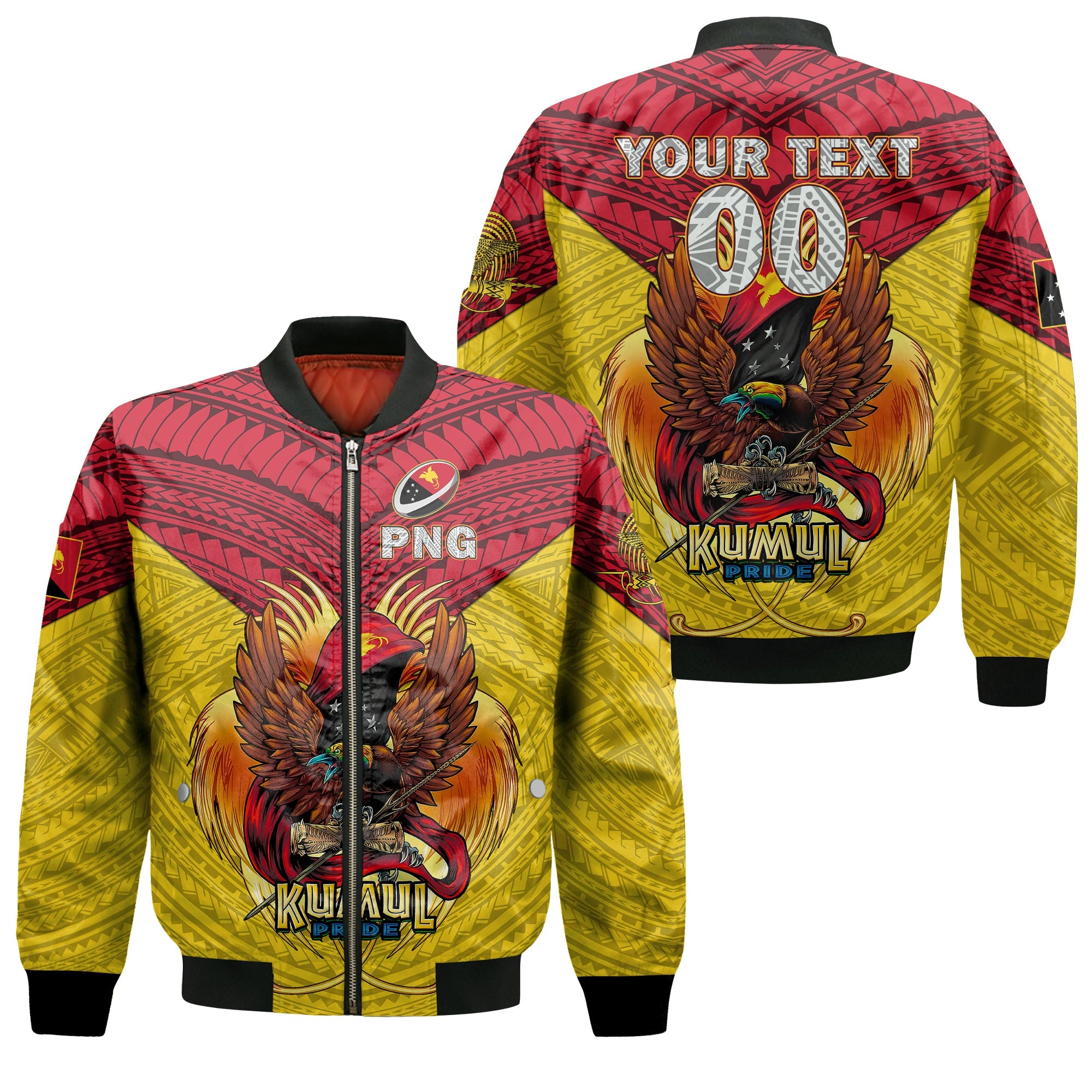 Custom Personalised Papua New Guinea Rugby Kumul Pride Bomber Jacket - LT2 - Wonder Print Shop