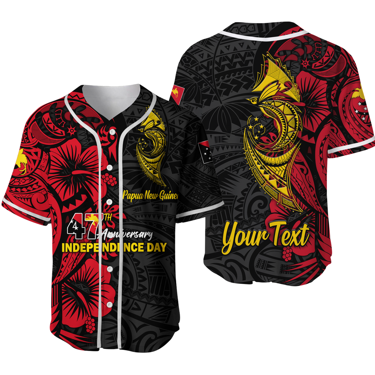 Custom Personalised Papua New Guinea 47th Independence Day Bird Of Paradise Baseball Jersey - LT2 - Wonder Print Shop