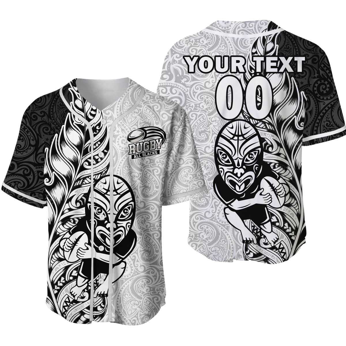 Custom Personalised New Zealand Maori All Black Rugby Baseball Jersey - LT2 - Wonder Print Shop