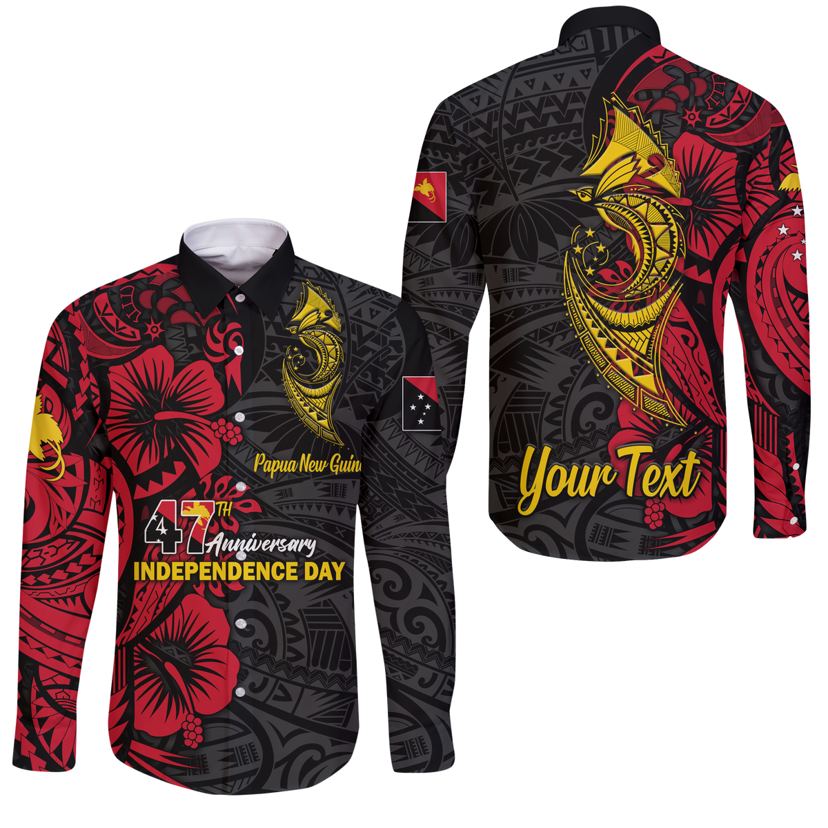 Custom Personalised Papua New Guinea 47th Independence Day Bird Of Paradise Long Sleeve Button Shirt LT2 - Wonder Print Shop