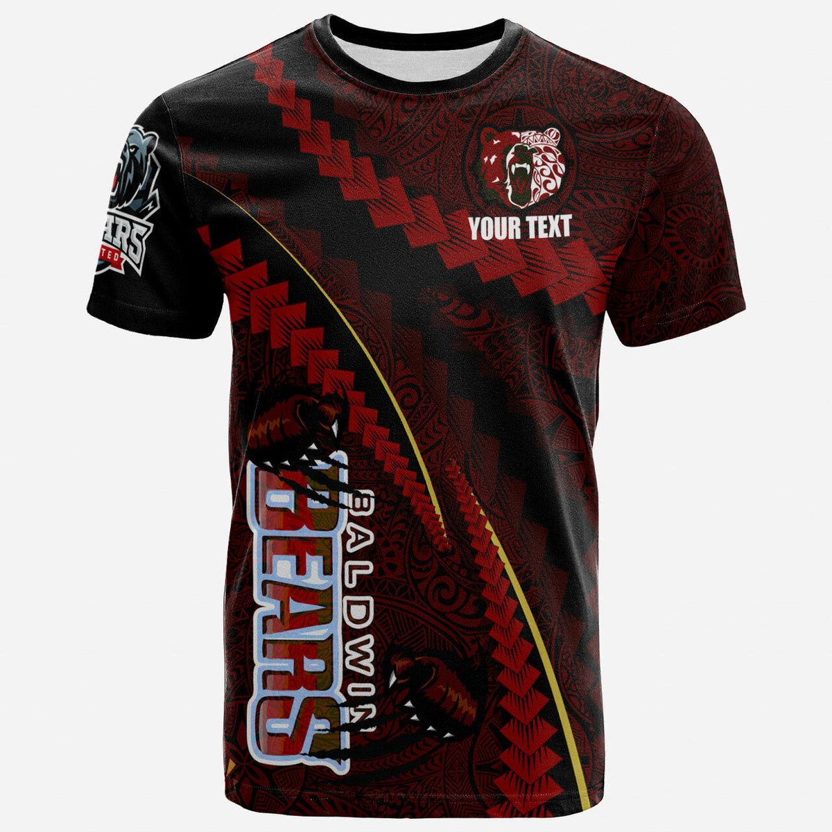 Hawaii Baldwin High School Custom Polynesian T Shirt Baldwin Super Bears Polynesian Tribal Pattern Scratch Style LT10 - Wonder Print Shop