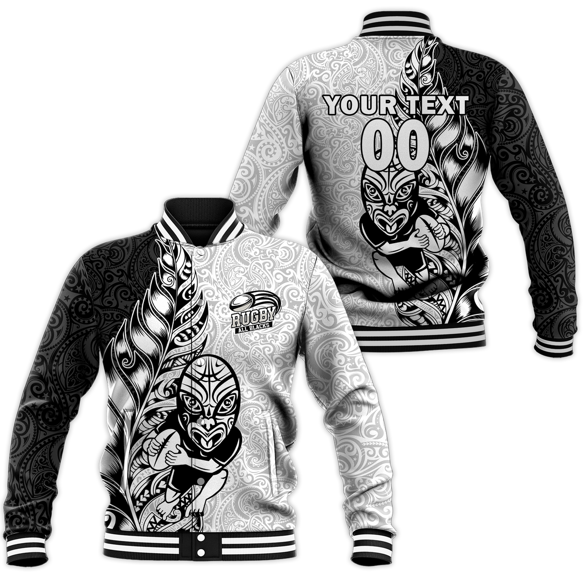 Custom Personalised New Zealand Maori All Black Rugby Baseball Jacket - LT2 - Wonder Print Shop