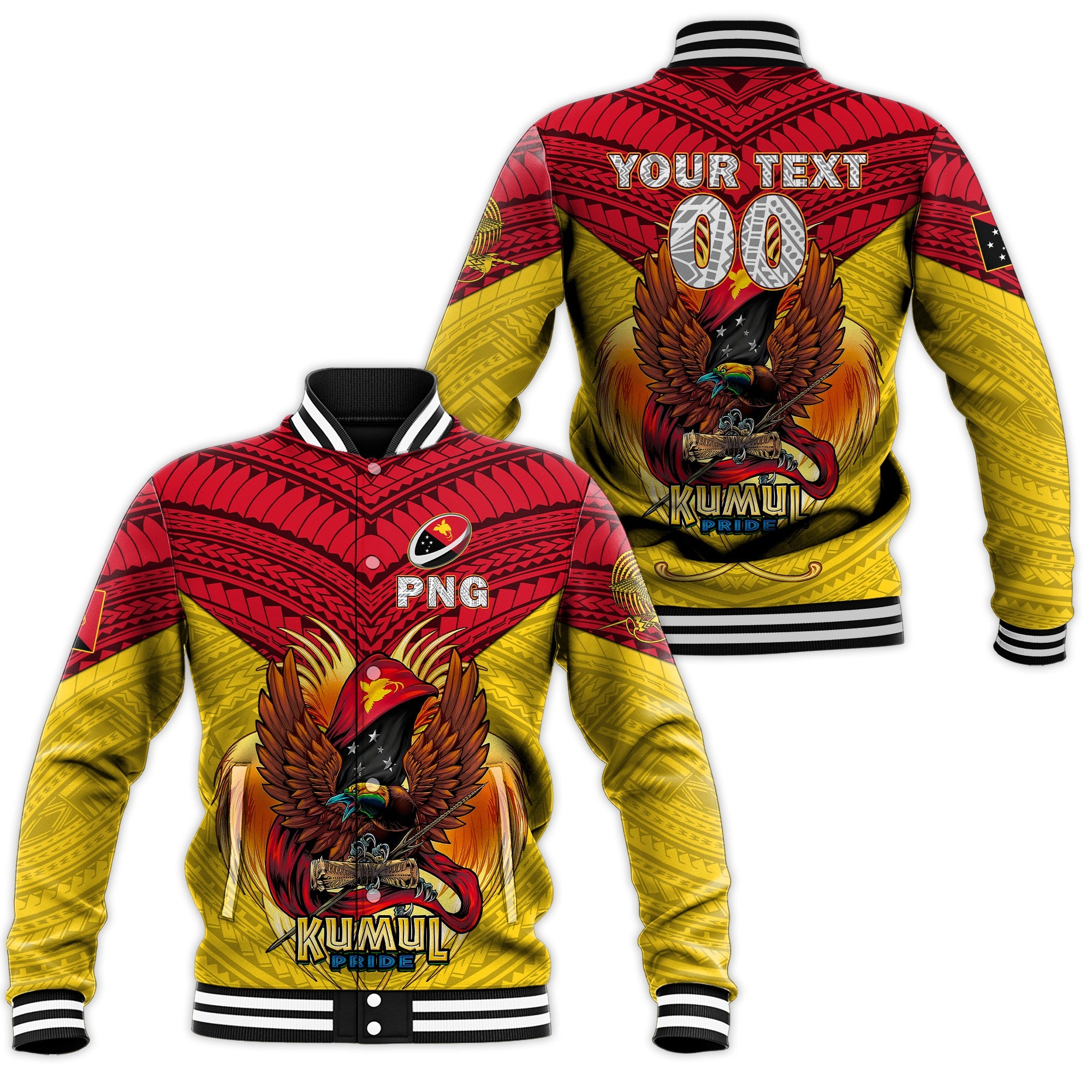 Custom Personalised Papua New Guinea Rugby Kumul Pride Baseball Jacket LT2 - Wonder Print Shop