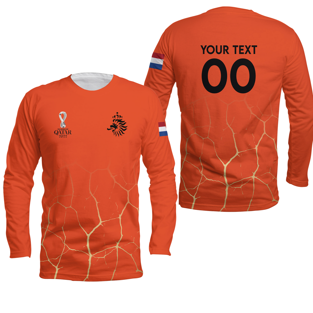 (Custom Personalised) Netherlands Football World Cup 2022 Long Sleeve Shirt - LT2 - Wonder Print Shop