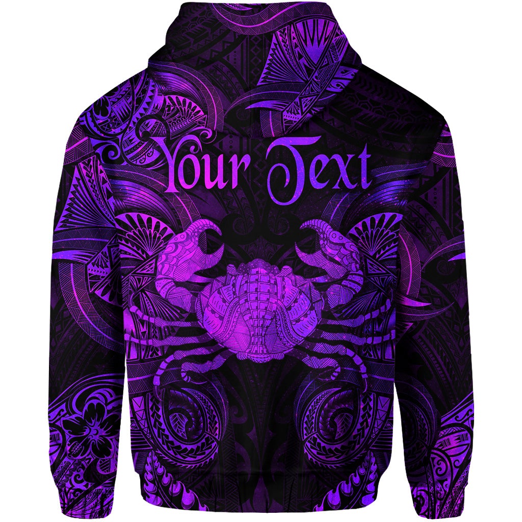 Purple zip hoodie, back view with 'Your Next' text and Polynesian tribal design