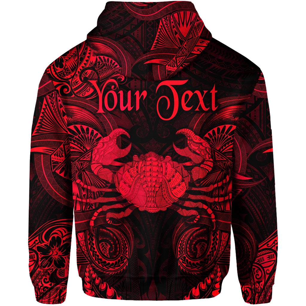 Red/black cancer zodiac hoodie with crab graphic and “Your Text” placeholder