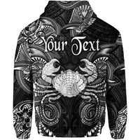 Black Polynesian hoodie with large Cancer graphic and placeholder “Your Text” on chest