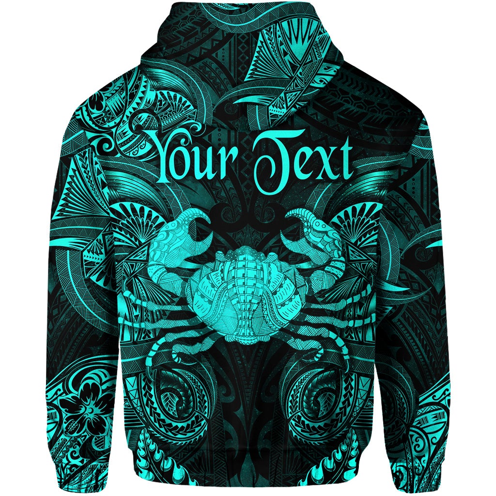 Türkis gemusterte Zip-Hoodie-Front mit „Your Text“ Schriftzug