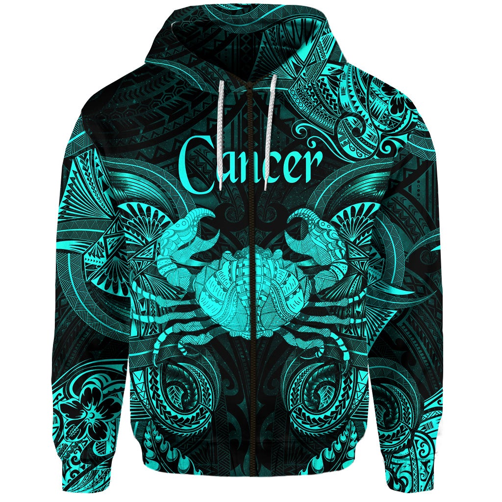 Cancer Zodiac Polynesian Zip Hoodie Unique Style Turquoise LT8 - Wonder Print Shop