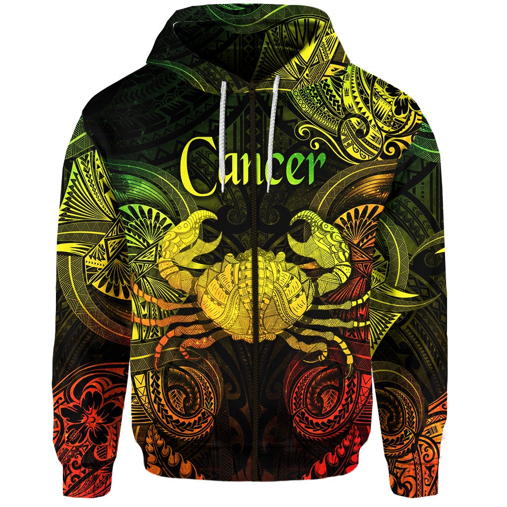 Custom Cancer Zodiac Polynesian Zip Hoodie Unique Style Reggae LT8 - Wonder Print Shop