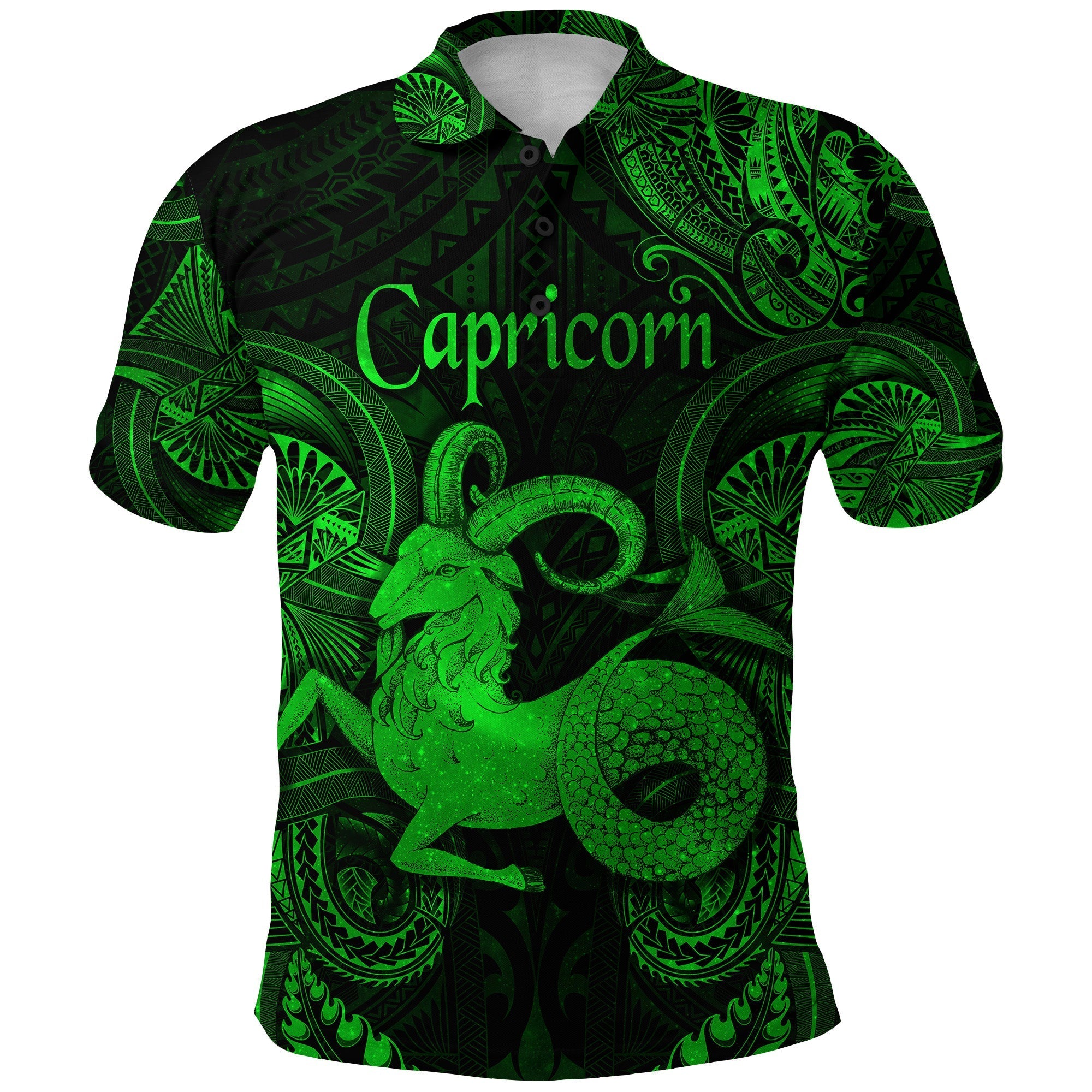 Capricorn Zodiac Polynesian Polo Shirt Unique Style Green LT8 - Wonder Print Shop