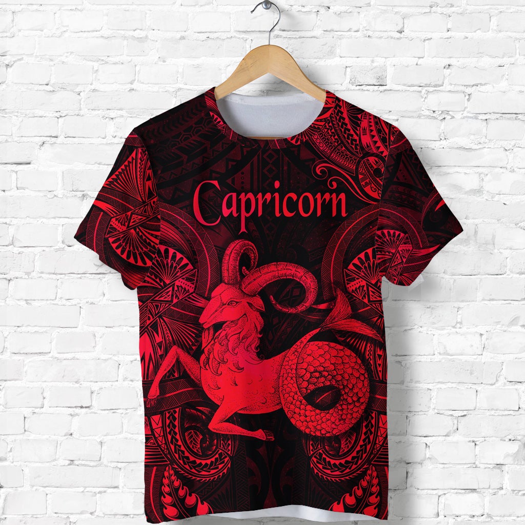 Custom Capricorn Zodiac Polynesian T Shirt Unique Style Red LT8 - Wonder Print Shop