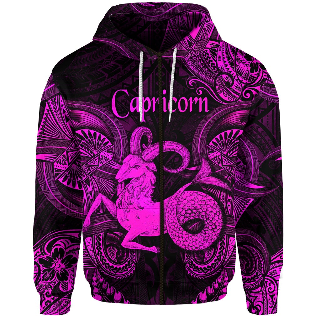 Custom Capricorn Zodiac Polynesian Zip Hoodie Unique Style Pink LT8 - Wonder Print Shop